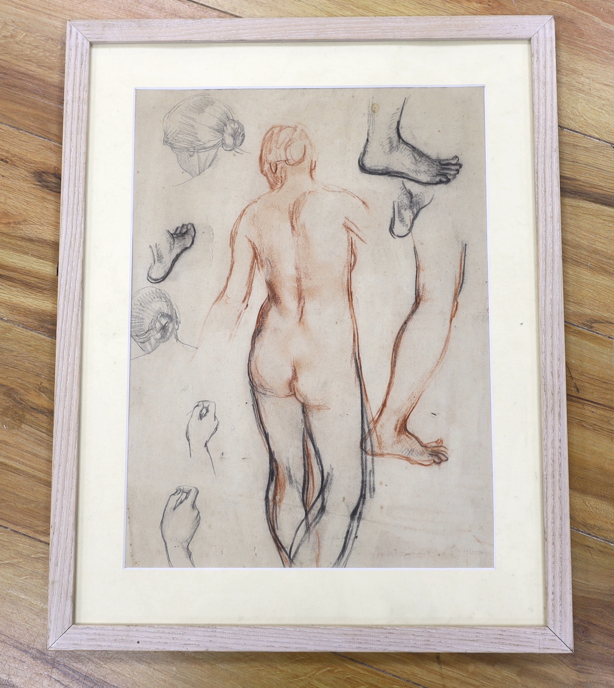 Attributed to William Dring RA (1904-1990), charcoal, study of a nude female, 40 x 29cm